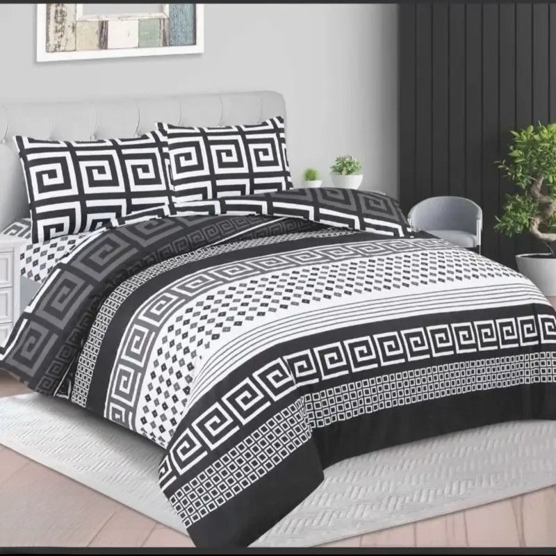 Dluxe Duvet Cover Set 100% Egyptian Poly Cotton Feel with Elegant Greek Key Design