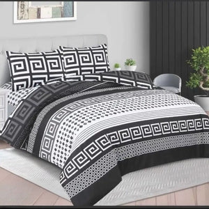 Dluxe Duvet Cover Set 100% Egyptian Poly Cotton Feel with Elegant Greek Key Design