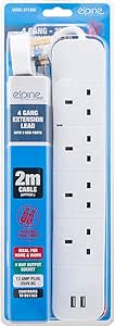 NEW 4 WAY GANG EXTENSION LEAD 2 USB PORTS 2 METRE CABLE EXTENTION 4 SOCKET PLUG