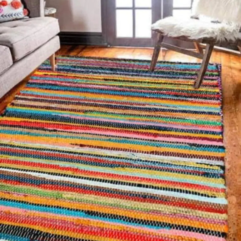 Handmade Rug - 100% Cotton Recycle Chindi Rag Rug Multi Colour Area Rug Kitchen Hall Area runner kuo Mat