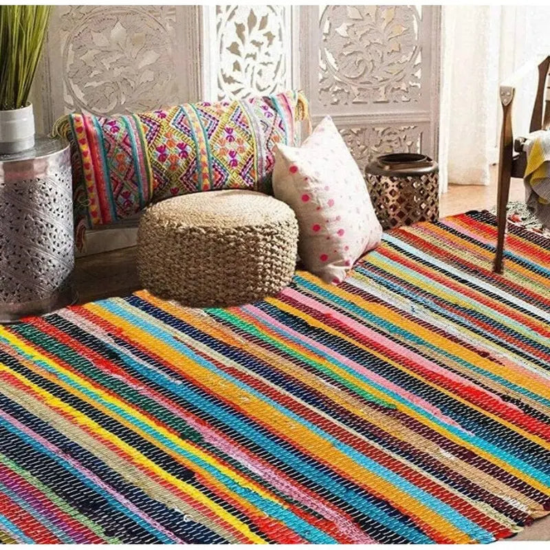 Handmade Rug - 100% Cotton Recycle Chindi Rag Rug Multi Colour Area Rug Kitchen Hall Area runner kuo Mat