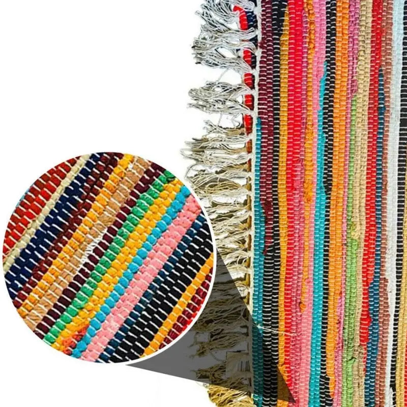 Handmade Rug - 100% Cotton Recycle Chindi Rag Rug Multi Colour Area Rug Kitchen Hall Area runner kuo Mat