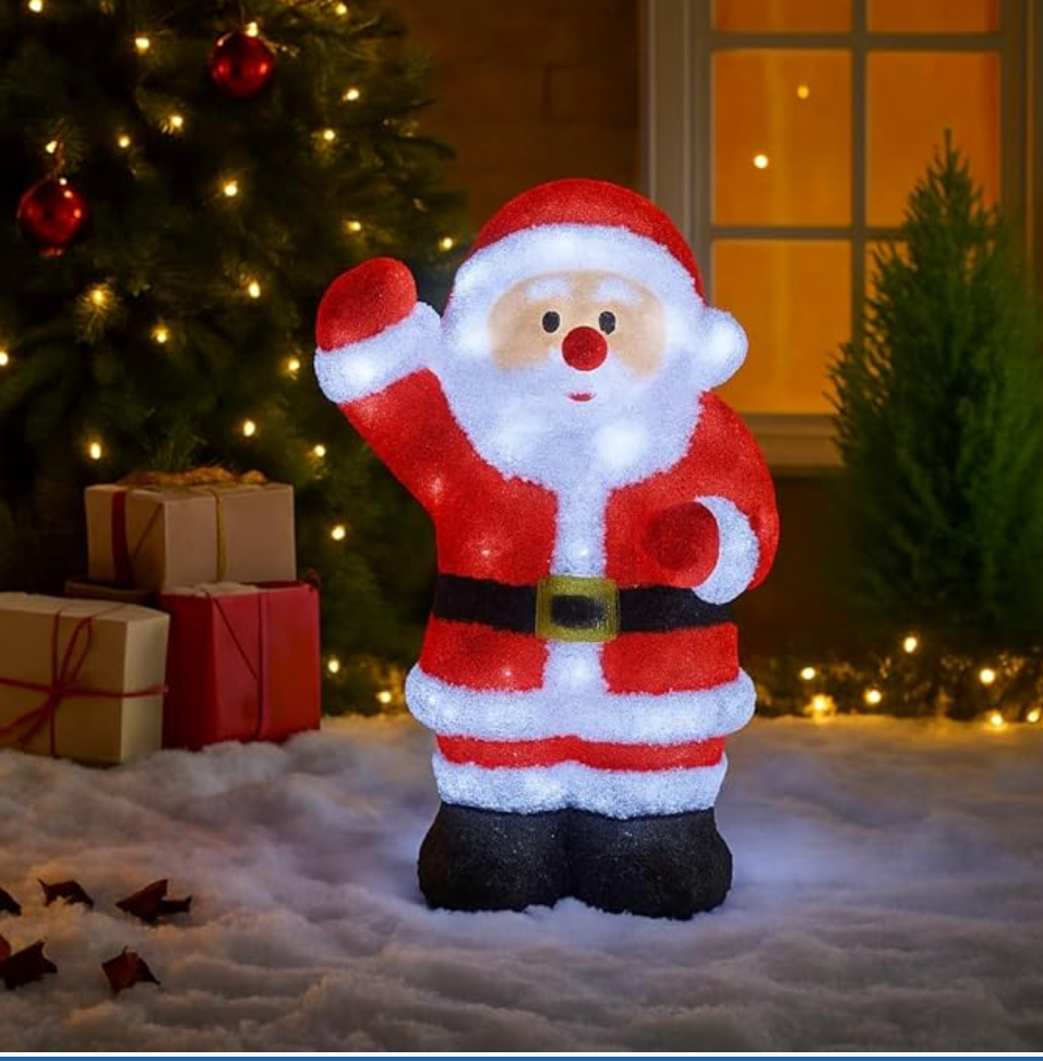 Marco Paul 30cm LED Light-Up Santa – Battery-Operated Christmas Decoration with Auto Timer
