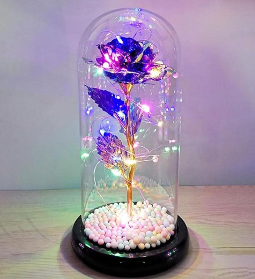 Nishiyuenyi Enchanted Rose Glass Dome – LED Light-Up Decorative Rose (Red)