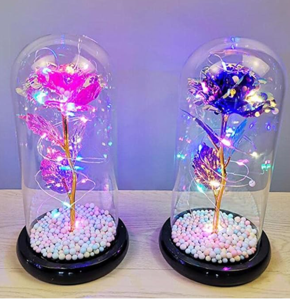 Nishiyuenyi Enchanted Rose Glass Dome – LED Light-Up Decorative Rose (Red)