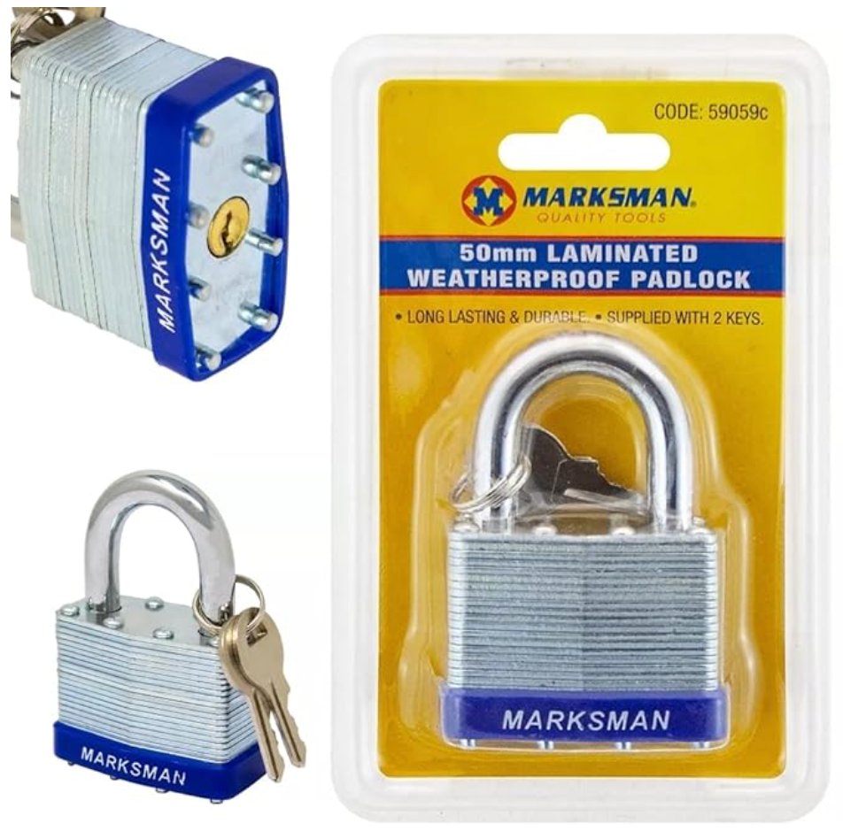 50Mm Laminated Weatherproof Padlock - Security Pad Lock with 2 Keys