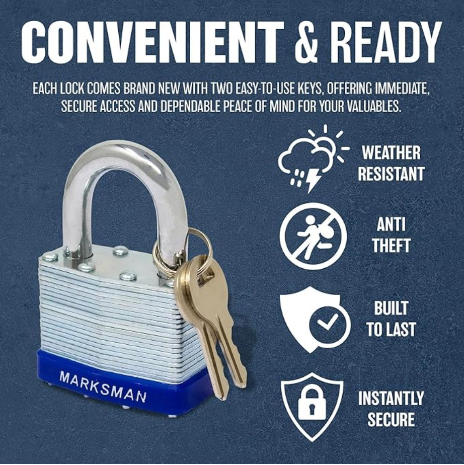 50Mm Laminated Weatherproof Padlock - Security Pad Lock with 2 Keys