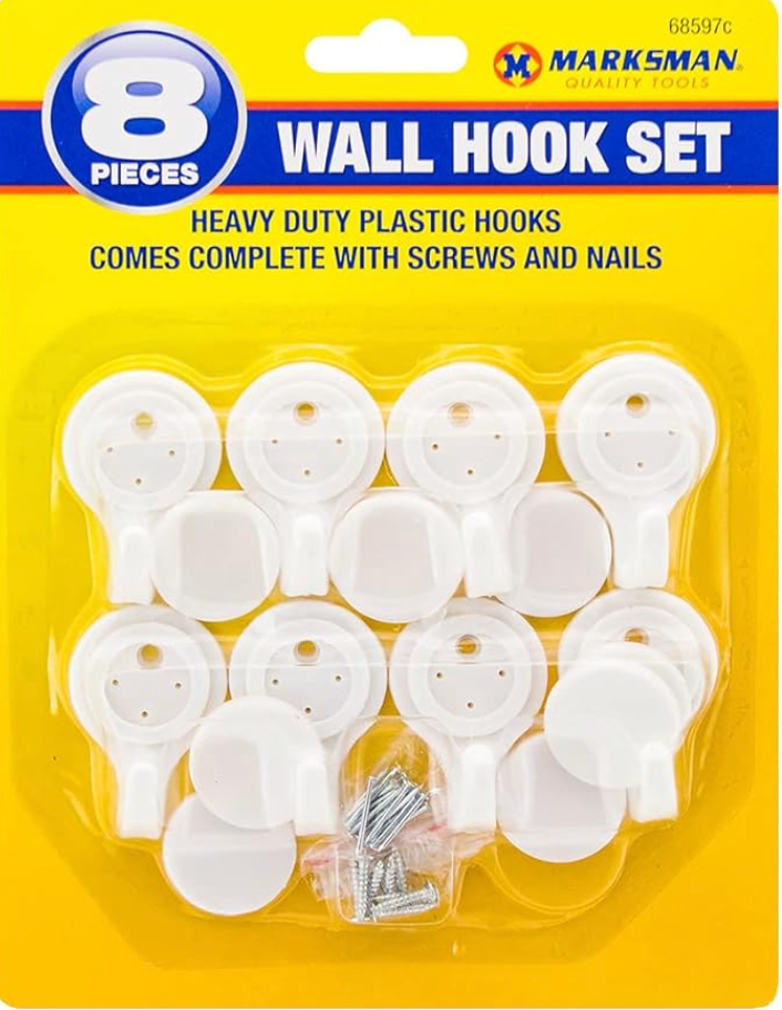 BARGAINS-GALORE 2 X 8PC Plastic Wall Hooks with Nail & Screws Heavy Duty Decorative Door Hanging