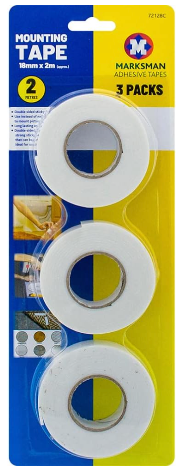 1 X Pack of 3 Double Sided MOUNTING Tape Adhesive 18MM X 2M Crafting Strong DIY