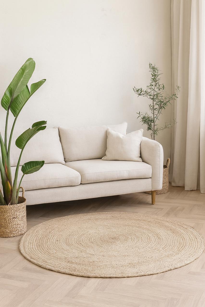 NATURAL JUTE Briaded ROUND rugs for living room, bedroom or Patio - Available in Round shape