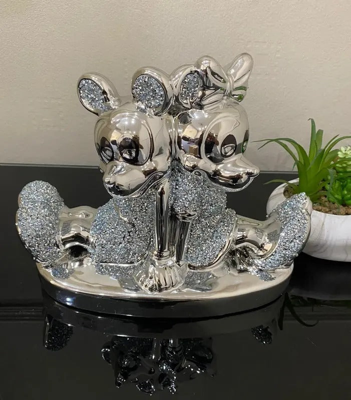 Bling Silver Shiny Crystal Diamond Sitting Pair Home Decorative