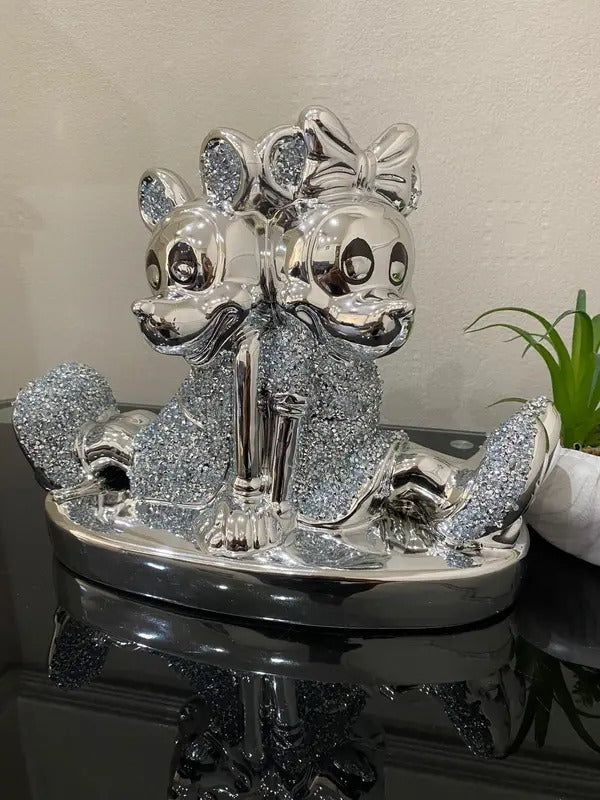 Bling Silver Shiny Crystal Diamond Sitting Pair Home Decorative