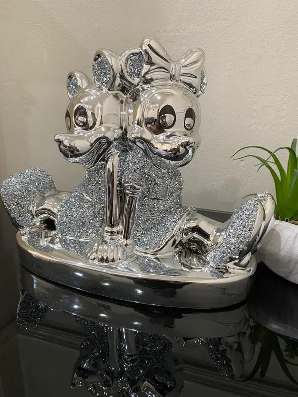 Bling Silver Shiny Crystal Diamond Sitting Pair Home Decorative