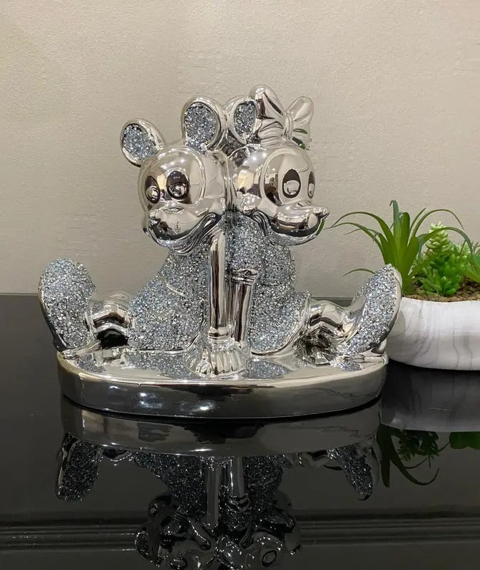 Bling Silver Shiny Crystal Diamond Sitting Pair Home Decorative