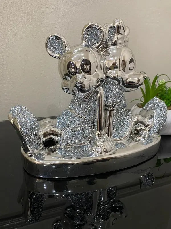 Bling Silver Shiny Crystal Diamond Sitting Pair Home Decorative