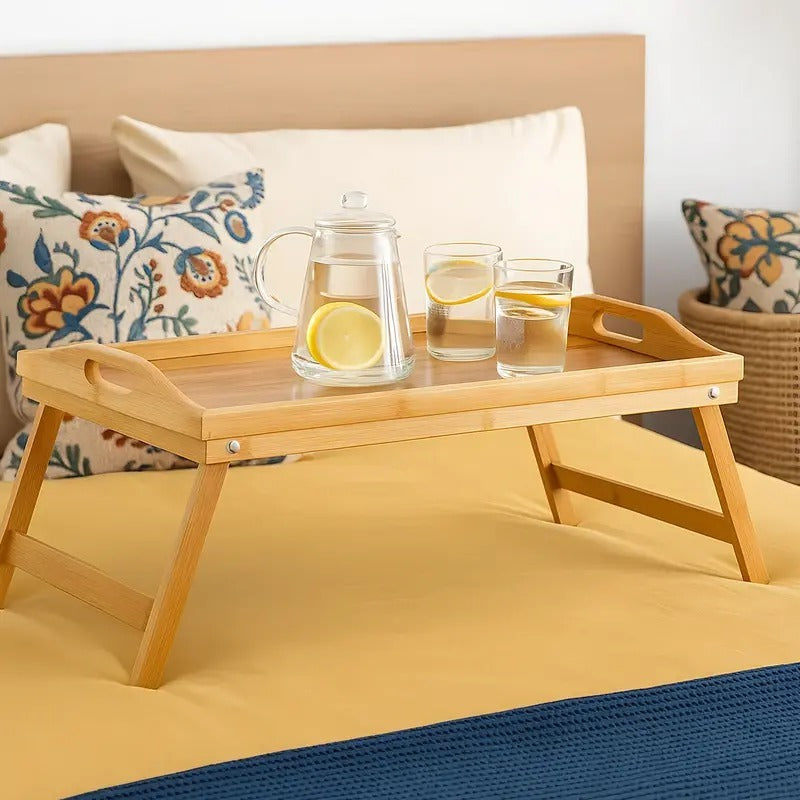Gifts Unwrapped Foldable Bamboo Bed Tray - 50 x 30 x 24 cm Multipurpose Lap Table with Handle & Adjustable Legs for Breakfast in Bed, Sofa Dining, Working