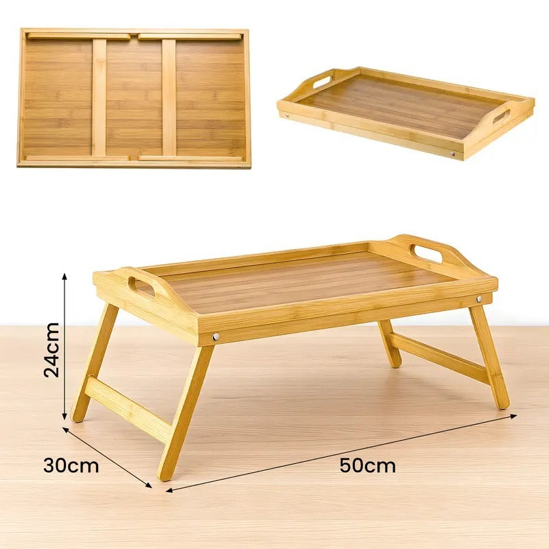 Gifts Unwrapped Foldable Bamboo Bed Tray - 50 x 30 x 24 cm Multipurpose Lap Table with Handle & Adjustable Legs for Breakfast in Bed, Sofa Dining, Working