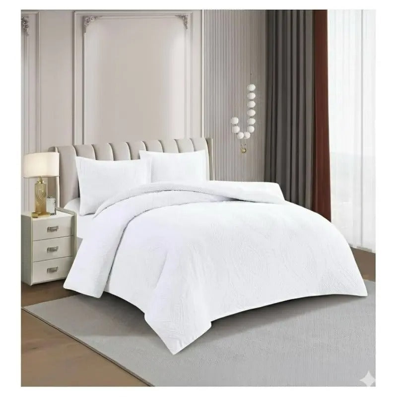 Double Duvet Cover Set with Fitted Sheet and Pillowcase - 4 Piece Bedding Sets - Luxury Damask Pattern Poly Cotton Quilt Covers Bed