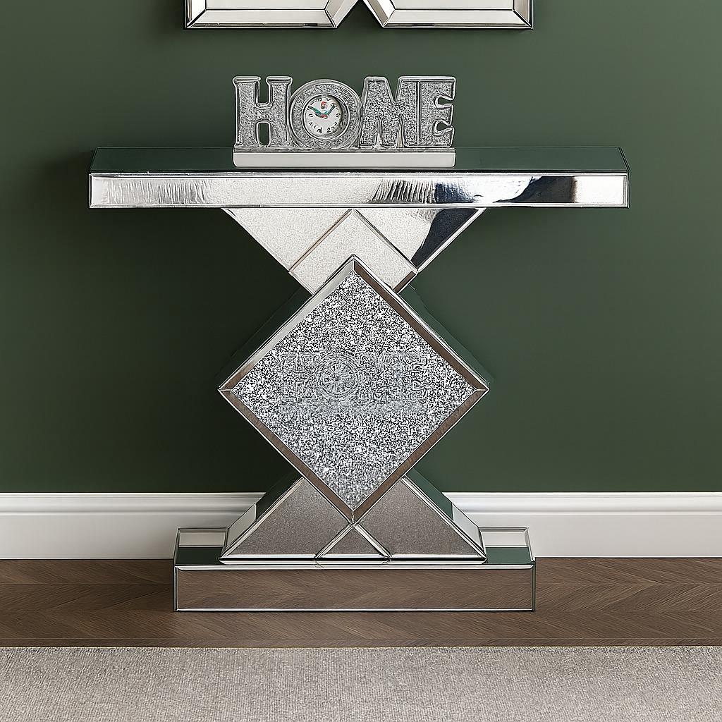 Home Sign Ornament with Clock and Crushed Diamond Crystals - Elegant Sparkling, Luxury Bling Home Decor Decorative Tabletop Display with Functional Clock