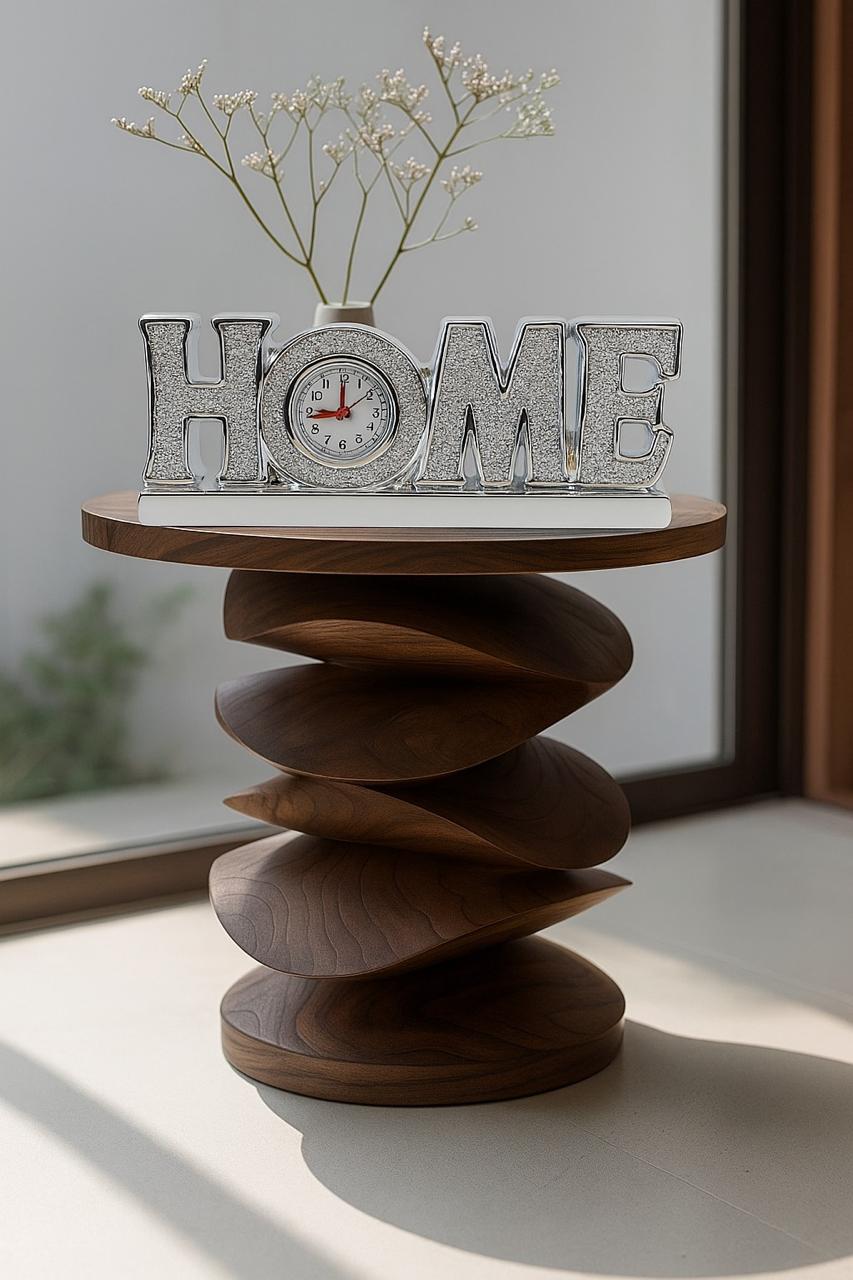 Home Sign Ornament with Clock and Crushed Diamond Crystals - Elegant Sparkling, Luxury Bling Home Decor Decorative Tabletop Display with Functional Clock
