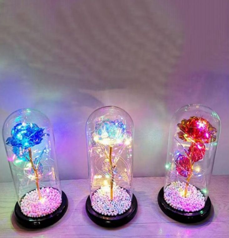 Nishiyuenyi Enchanted Rose Glass Dome – LED Light-Up Decorative Rose (Red)