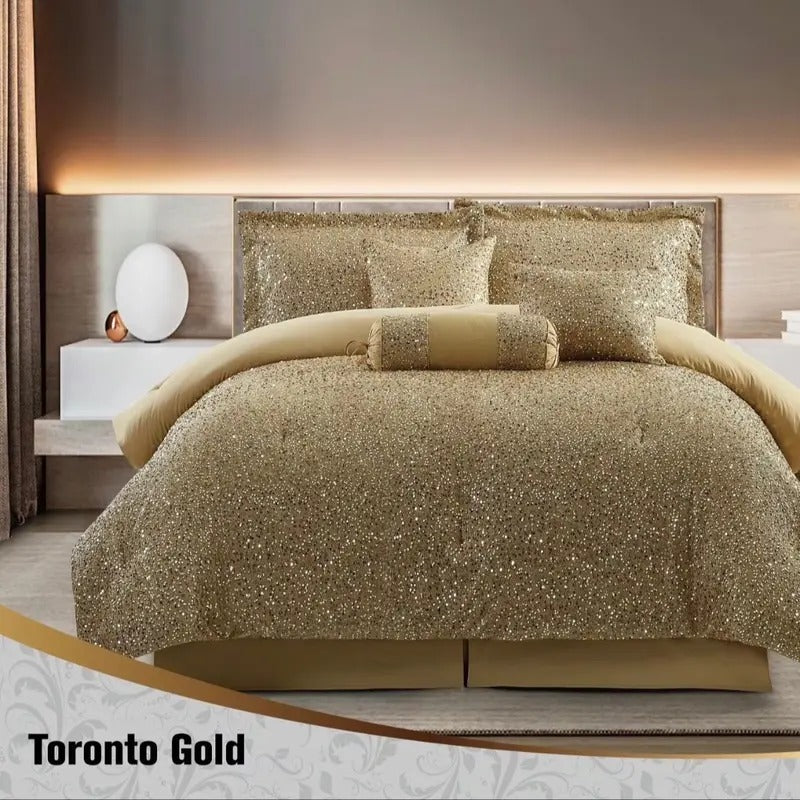 Toronto Glamorous Sequin Bedspread Quilted Comforter Erica 7 PC bed set