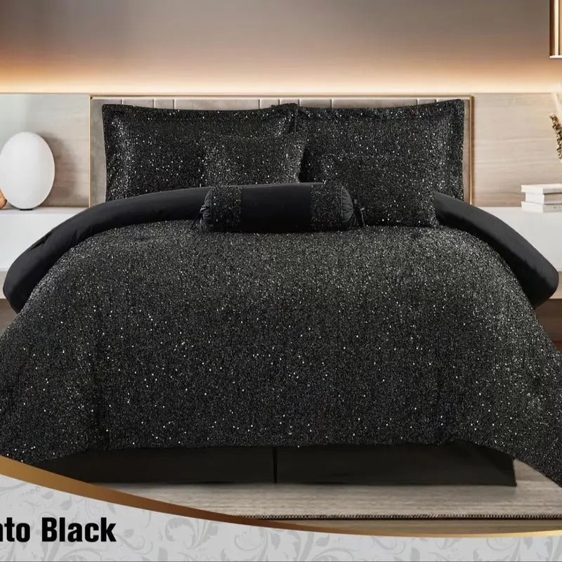 Toronto Glamorous Sequin Bedspread Quilted Comforter Erica 7 PC bed set