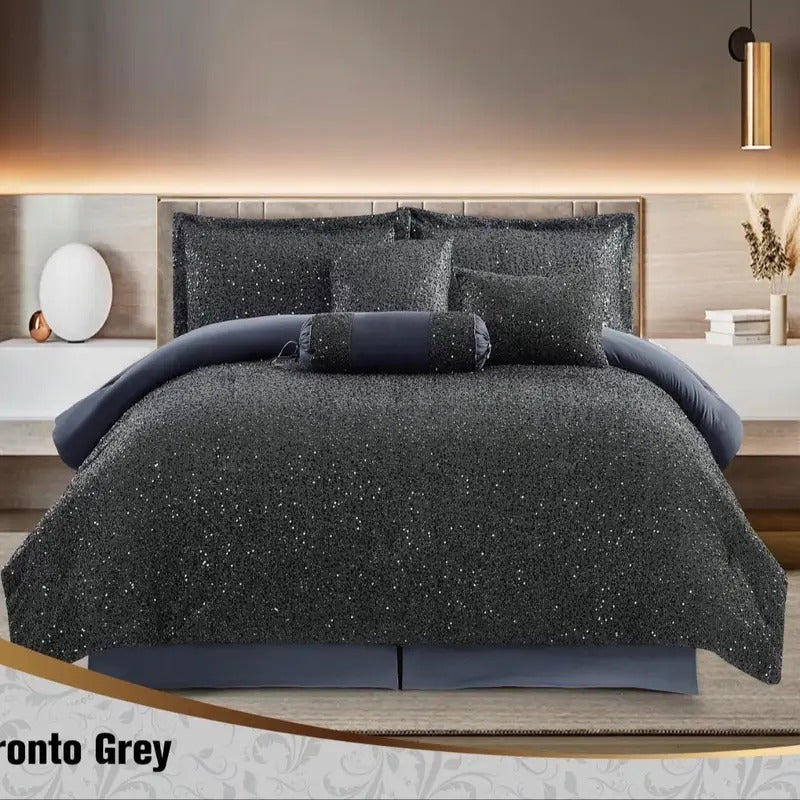 Toronto Glamorous Sequin Bedspread Quilted Comforter Erica 7 PC bed set