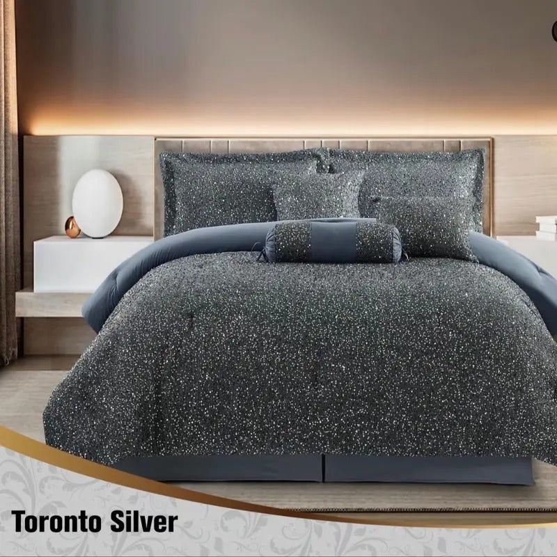 Toronto Glamorous Sequin Bedspread Quilted Comforter Erica 7 PC bed set