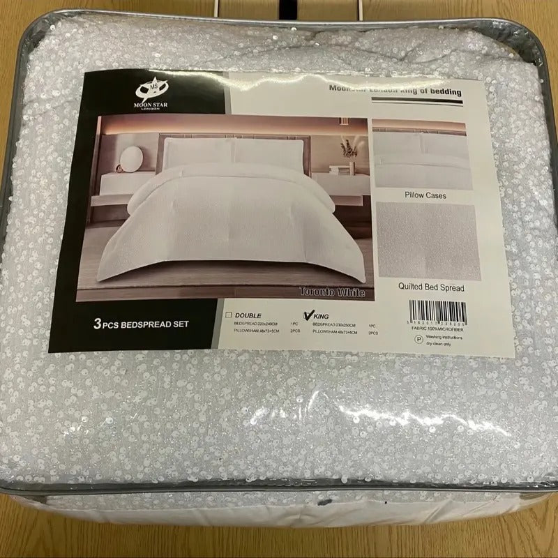 Toronto Glamorous Sequin Bedspread Quilted Comforter Erica 7 PC bed set