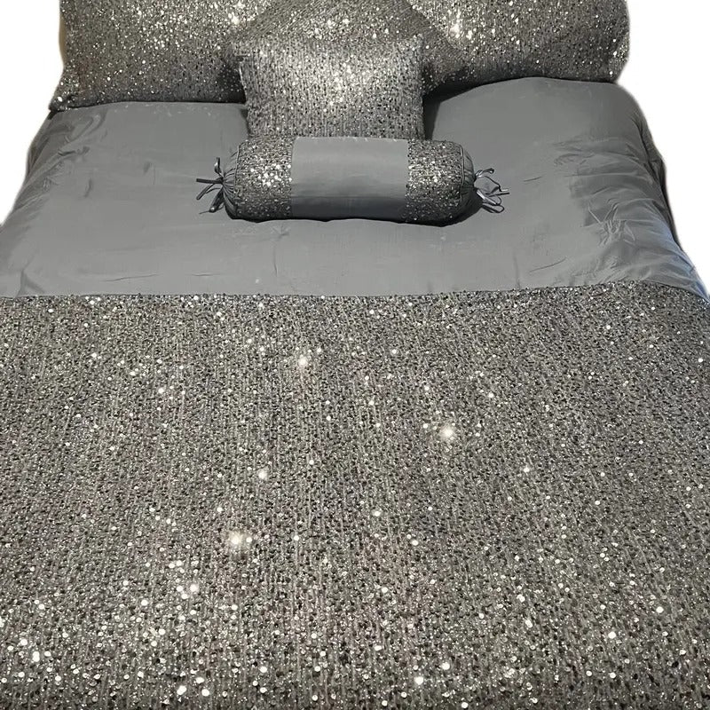 Toronto Glamorous Sequin Bedspread Quilted Comforter Erica 7 PC bed set