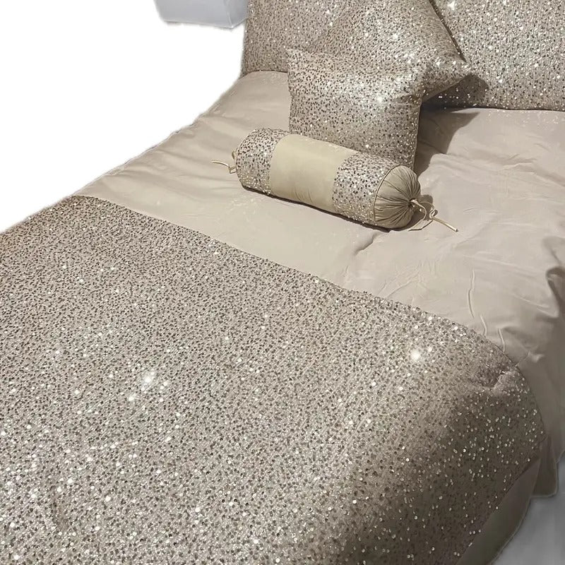 Toronto Glamorous Sequin Bedspread Quilted Comforter Erica 7 PC bed set