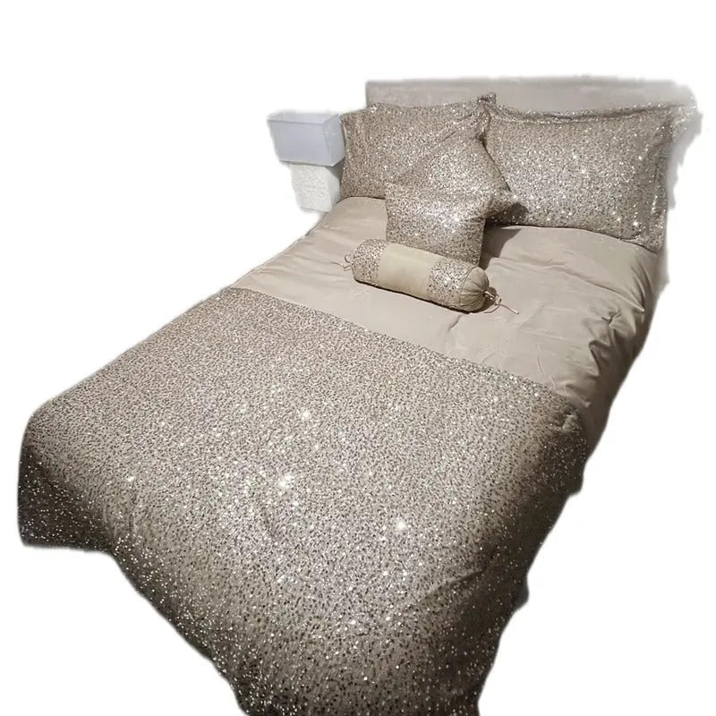 Toronto Glamorous Sequin Bedspread Quilted Comforter Erica 7 PC bed set