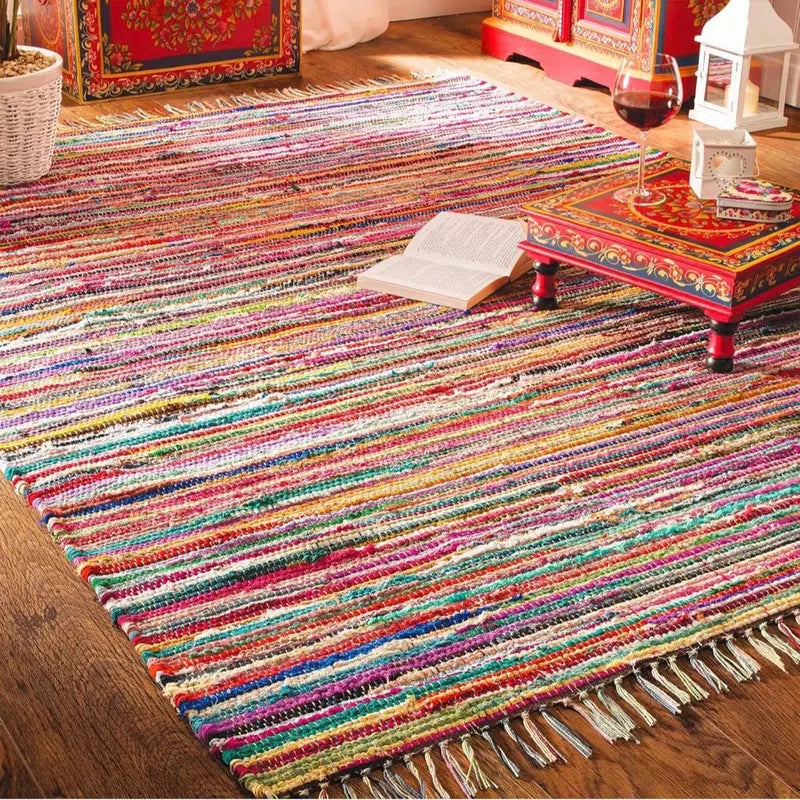 Handmade Rug - 100% Cotton Recycle Chindi Rag Rug Multi Colour Area Rug Kitchen Hall Area runner kuo Mat